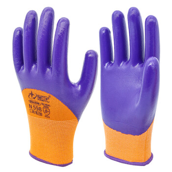 n598丁腈浸胶手套劳保耐磨防水耐油工业机修半浸工作防护手套 12 12双