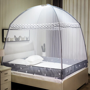 南极人nanjiren蒙古包蚊帐双人家用拉链坐床式有底蚊帐18米床灰