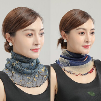 防晒围脖真丝套头脖套小丝巾春秋夏季薄款百搭假领子女士装饰围巾梅花