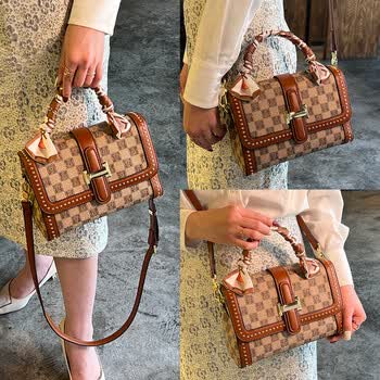 法国轻奢品牌zbrt真皮女包2022新款复古大气格子印花小方包气质铆钉