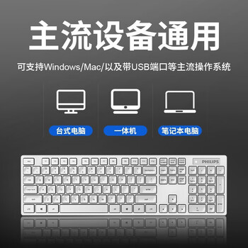 飞利浦（PHILIPS）SPT6103无线键盘鼠标套装 键鼠套装 防溅洒设计 商务办公家用键盘 笔记本电脑通用 白色