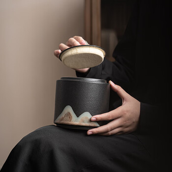 苏氏陶瓷（SUSHI CERAMICS）手绘釉画彩千里江山茶叶罐密封罐J0708