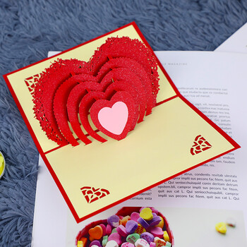 得印3D贺卡爱心 表白心意告白卡片 纸雕折叠立体元旦新年中秋节贺卡彩色剪纸感恩卡送国庆礼物卡片2531