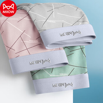 猫人(miiow)男士内裤四角短裤冰丝裆平角裤头礼盒3条装 灰色/粉色