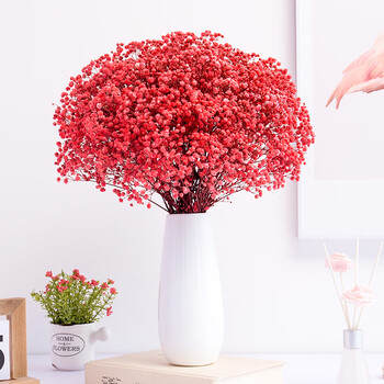 花束花瓶摆件客厅插花家居装饰天然干花装饰创意永生花红色满天星不含