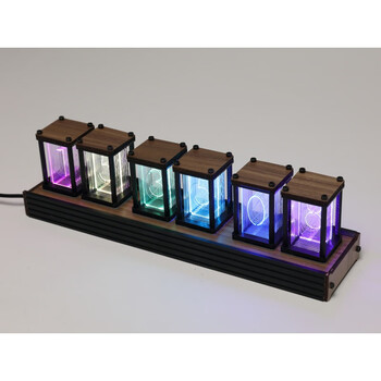 钟表摆件 rgb拟辉光管时钟diy件创意电视柜电竞桌面摆件实木电子数字