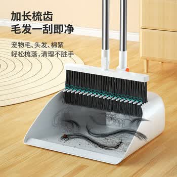 LYNN扫把簸箕套装 家用防风梳齿型扫地扫帚 可折叠直立收纳旋转扫帚笤