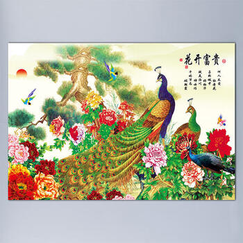 国画孔雀牡丹型号规格- 京东