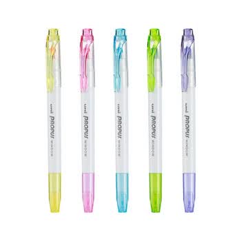 uni三菱 双头荧光记号笔 学生作业手账绘画标记笔彩色笔 细0.4mm粗4mm PUS-103T 1支/袋 浅蓝色