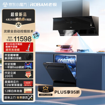 老板(Robam)灵犀全自动烟机26风量侧吸变频抽油烟机燃气灶灶具15套洗碗机厨房多件套 29A9S+57B6DT+F80D黑