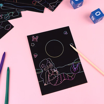 TaTanice【全网低价】儿童刮画纸 卡通幼儿园炫彩刮刮画纸画本美术创意diy涂鸦用品套装9页美人鱼