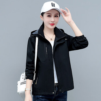 希音官方旗舰店新款时尚连帽冲锋衣女2022春秋装外套宽松韩版小风