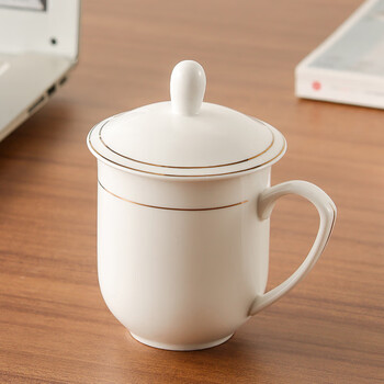 洁雅杰陶瓷茶杯 带盖水杯子(350ml)陶瓷茶杯陶瓷办公杯 贵族杯