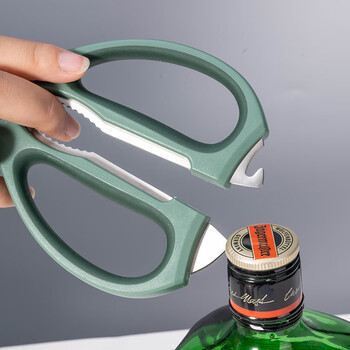 得力（deli）食品级厨房剪刀 可夹核桃撬贝壳 多功能家用不锈钢剪骨剪子 鸡骨剪 绿 TJ23