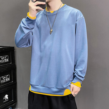 圆领春装衣服男生春秋款男青少年t恤潮流套头外套男gq277蓝色m90110斤