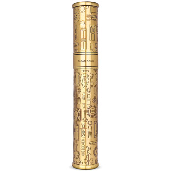 茄龙（CIGARLOONG）停产+郑 雪茄管密封保湿管古铜浮雕花纹不锈钢大口径设计单只装 金色