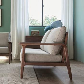 佳时尚黑胡桃木实木沙发组合北美黑胡桃木组合布艺沙发现代简约新中式