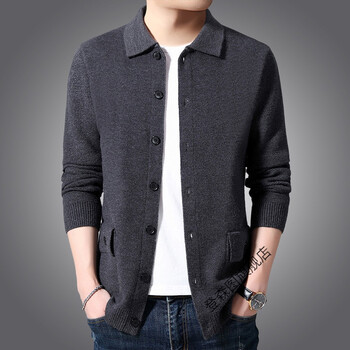 身男士中老年开胸羊毛毛衫开衫士毛衣外套春中休闲外搭针织灰色16580a