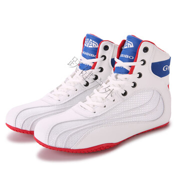 浩柯翰专业拳击鞋男举重高帮健身房格斗训练透气摔跤鞋靴女散打鞋子白