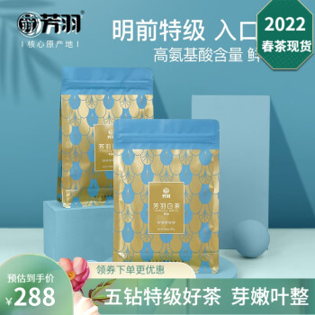 芳羽白茶2022 正宗安吉原产地 五钻特级绿茶250g