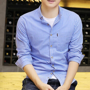 格子衬衫男长袖褂子薄款衬衣男士外套学生修身衬衫潮 红白格--长袖 l