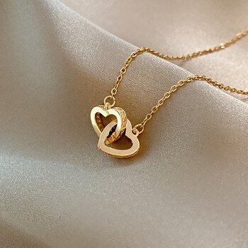 雅隐双环爱心吊坠项链女轻奢小众设计颈链ins高级感锁骨链镶钻爱心