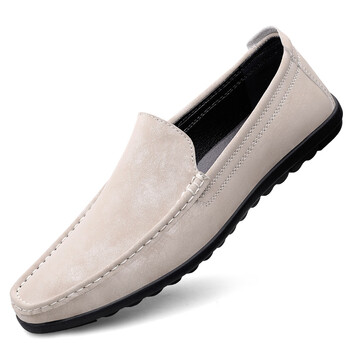 沙驰男鞋平替款男皮鞋2023春夏季软面豆豆鞋牛皮透气休闲皮鞋软米色45