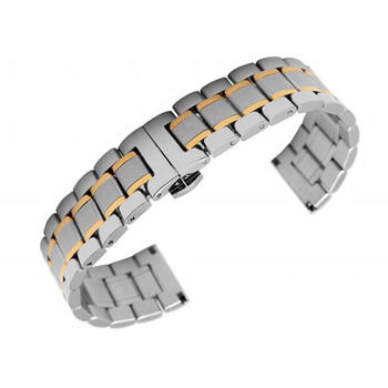 适用瑞士梅花实心精钢表带钢带男女款代用1618202122间金色平口22mm