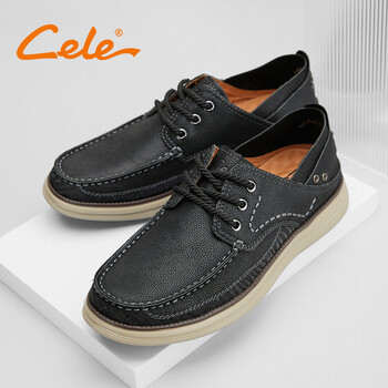 cele策乐休闲皮鞋男真皮百搭英伦风男鞋春季新款透气系带商务鞋子黑色