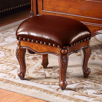 范格美居家具美式矮凳家用方凳欧式雕花皮墩实木茶几换鞋凳小凳子 全