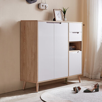 全友家居 北欧入户玄关柜 现代简约鞋柜 客厅实木柜脚收纳斗柜 免拉手