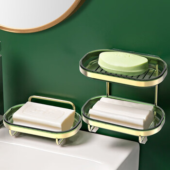 贤菁双层肥皂盒免打孔壁挂式沥水置物架香皂盒子家用卫生间家居用品 