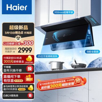 海尔(Haier)平嵌大师系列 抽油烟机 25m3/min变频有效风 1100pa 挥手智控 烟感巡航 超薄近吸油烟机C21U1