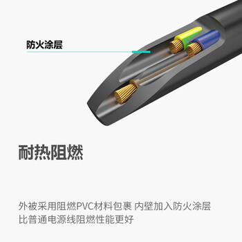 福为胜 三孔裸尾线欧规三插头带线电源线 铜芯自接线 黑色 16A 3*1.5平方 3米 FWS-DX3022-3M