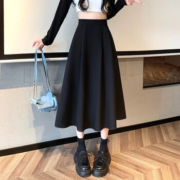 霏斯诗町黑色半身裙女春秋2024新款a字裙流行百搭半裙a字裙中长款高腰