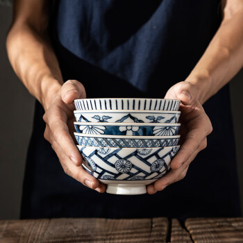 樱之歌  日本进口菊皿碗碟套装家用餐具套装陶瓷器碗盘碗碟（菊皿饭碗五件套）