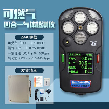 ZADZ 卓安四合一气体检测仪危害气体检测仪可燃气体氧气一氧化碳硫化氢浓度报警器探测器 ZA40（高配版）