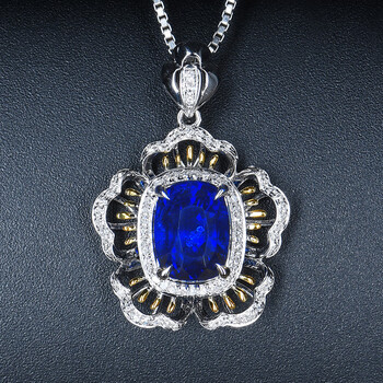 gis证书3.37克拉天然斯里兰卡皇家蓝蓝宝石吊坠18k金镶嵌钻石