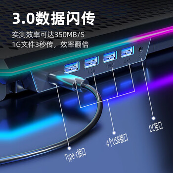 酷睿冰尊（ICE COOREL）笔记本散热器K15 电脑平板支架带hub扩展usb3.0分线器可调速带增高桌RGB灯光华为/联想/机械师通用