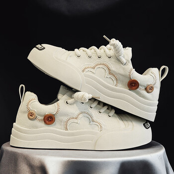 安誻断码特价夏季新款男鞋帆布鞋小白鞋小众丑萌休闲学生低帮板鞋米色