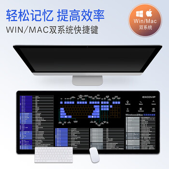 宜适酷（EXCO）Mac双系统快捷键鼠标垫桌垫大号 win快捷键苹果电脑办公键盘垫锁边900*400黑色9132
