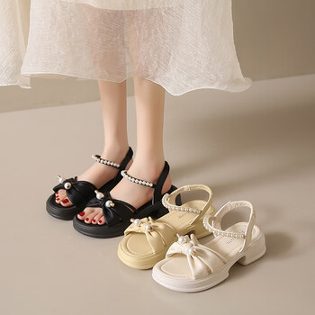 凉鞋夏款2023年新款时尚12大童13初中学生15岁洋气公主风女孩黑色35