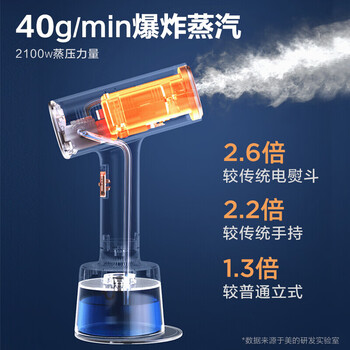 美的（Midea）手持挂烫机 干烫+蒸汽烫 杀菌除螨 纳米陶瓷面板 智能恒温便携电熨斗熨烫机 YBJ21T1【暴风蒸汽】