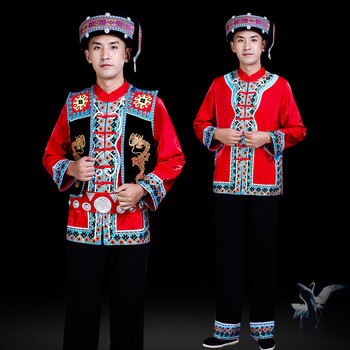 男苗族演出服云南贵州瑶族侗族盛装新郎彝族衣服头饰上衣马甲裤子170