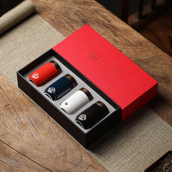 茶艺贵族随行四色小茶叶罐礼盒装家用旅行迷你密封罐合金罐口便携中式茶礼