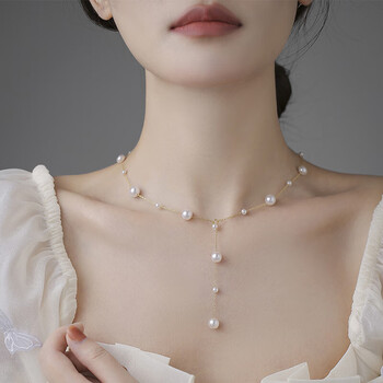 薇卡瑞网红时尚年轻款巴洛克小米粒珍珠满天星项链长款轻奢小众锁骨