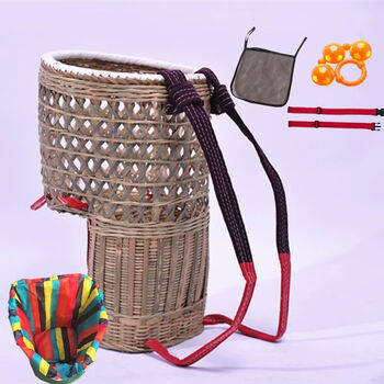 渺帆背篼手工背小孩竹编背篓背兜儿童背椅娃娃背袋婴儿座椅c款彩虹套