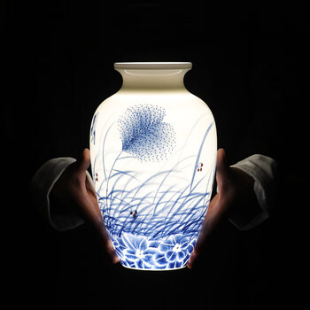 景德镇陶瓷器花瓶手绘青花瓷插花摆件新中式家居客厅电视柜装饰品 谢