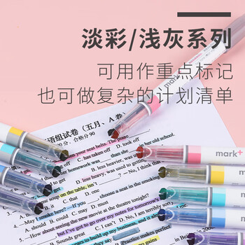 国誉(KOKUYO)进口mark+双头划重点笔记号笔灰色系双头荧光笔 黄色/灰色 1支装 PM-MT101YM