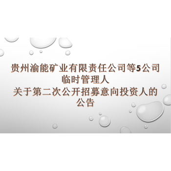 贵州渝能矿业有限责任公司等5公司临时管理人关于第二次公开招募意向投资人的公告